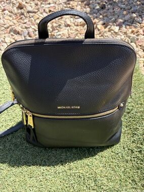 Michael Kors Black Pebbled Leather Mini Backpack with Gold Hardware